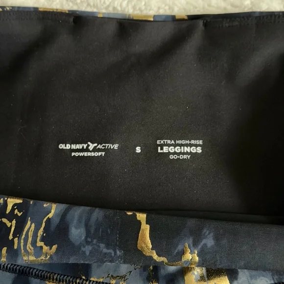 Old Navy Active Gold and Navy Blue Marbled Powersoft Leggings - Picture 7 of 7